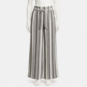 Jolt Black and White Striped Tie Waist Linen Blend Pants